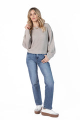 Match My Mood Taupe Textured Crew Neck Sweater