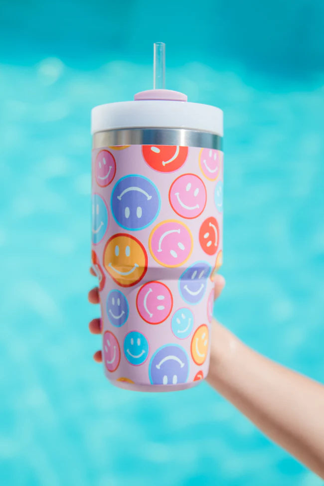 Sippin' Pretty Smiley Face 20 OZ Drink Tumbler With Lid And Straw SALE