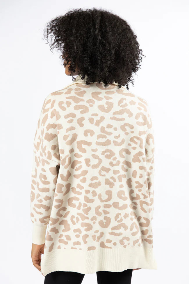 Pulling Heartstrings Tan And Cream Leopard Quarter Zip Pullover SALE