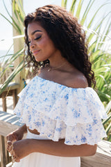 Swaying In A Breeze Blue And Ivory Floral Printed Linen Blouse SALE