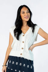 Weather It Together Ivory Cable Knit Sweater Vest