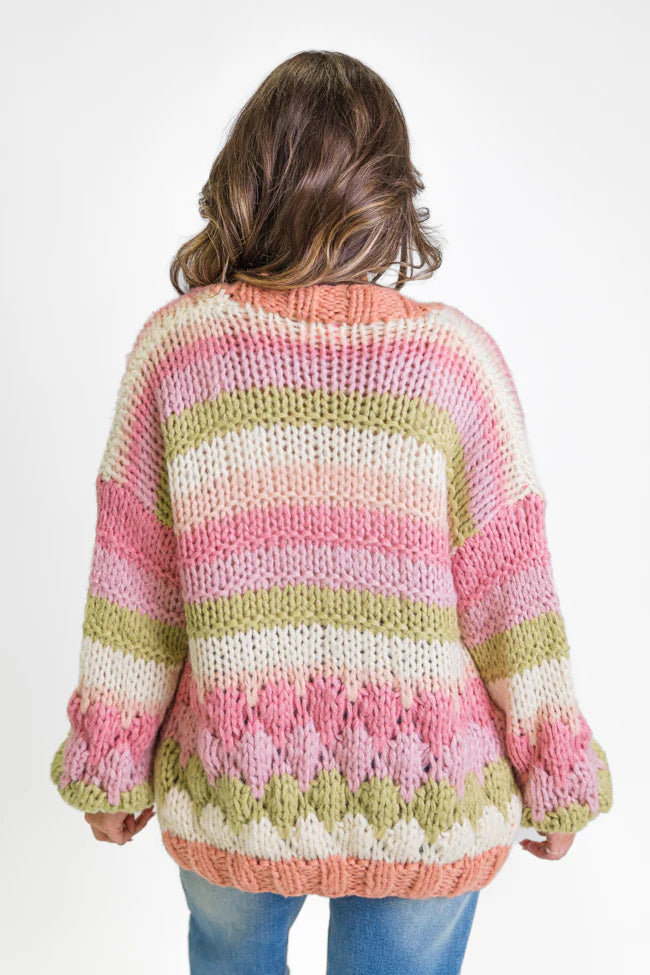 Lost In Your Love Pink Multi Stripe Chunky Cardigan