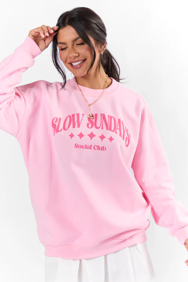 Slow Sundays Light Pink Oversized Graphic Sweatshirt