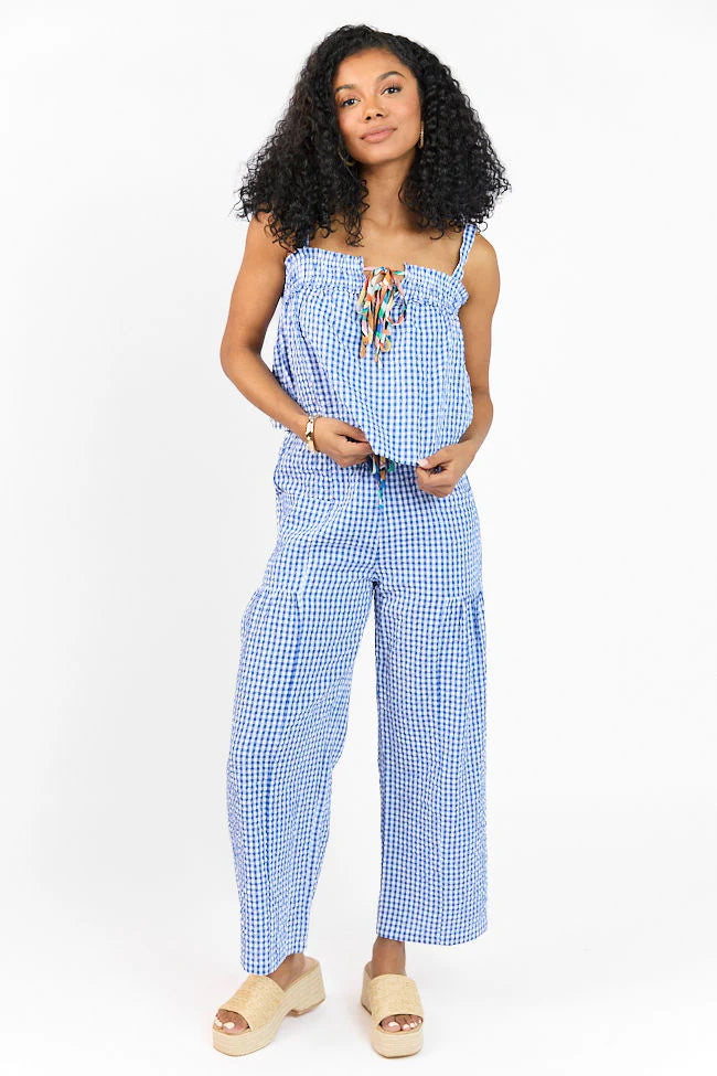 Day's End Navy Gingham Two Piece Pant Set