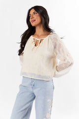 Face The Music Cream Embroidered Blouse