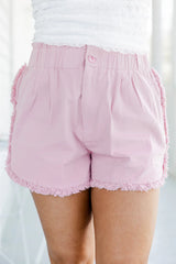 Thought It Was A Dream Pink Frayed Hem Paper Bag Waist Denim Shorts FINAL SALE