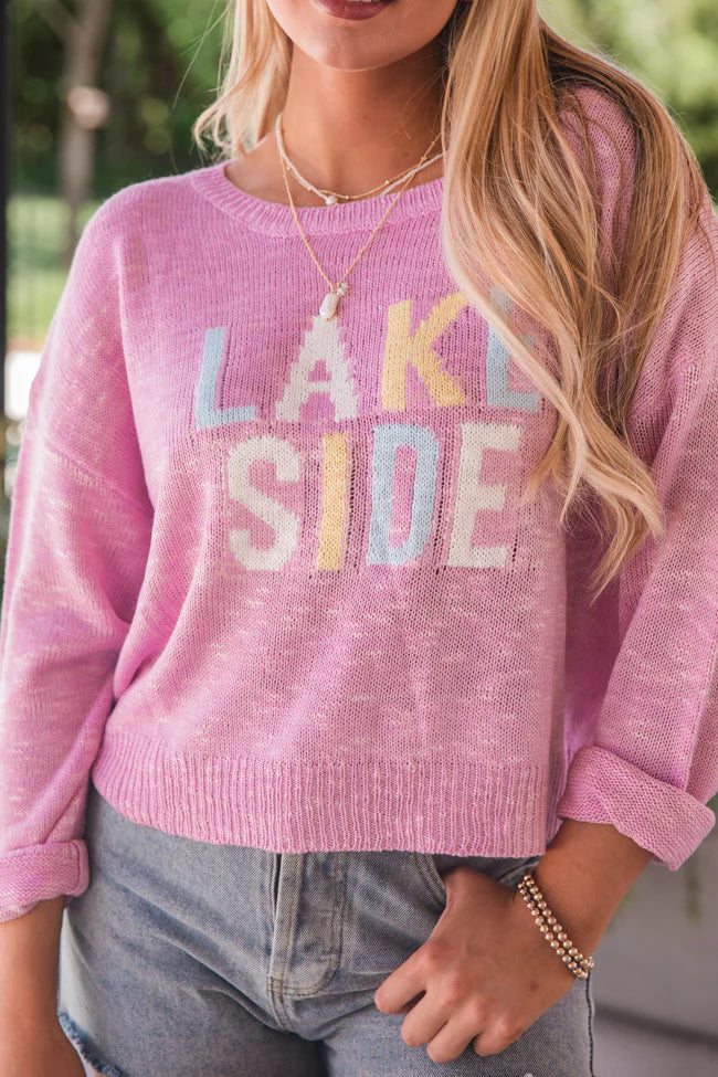 Marina Breeze Pink Lake Side Graphic Sweater SALE