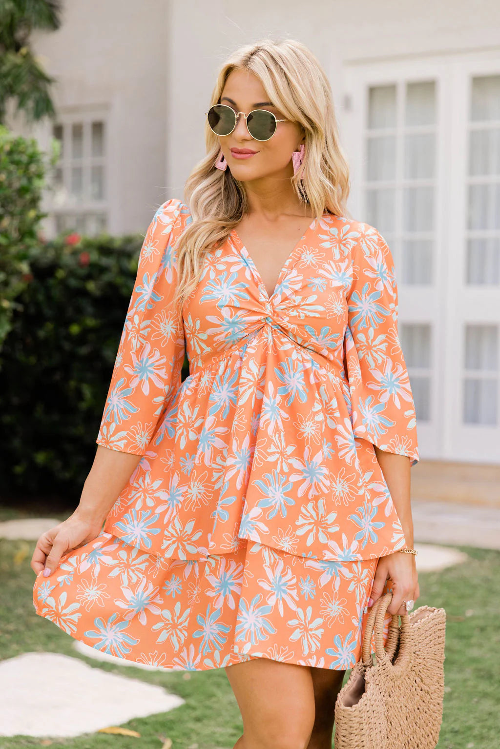 Morning Mimosas Bright Orange Floral Mini Dress FINAL SALE