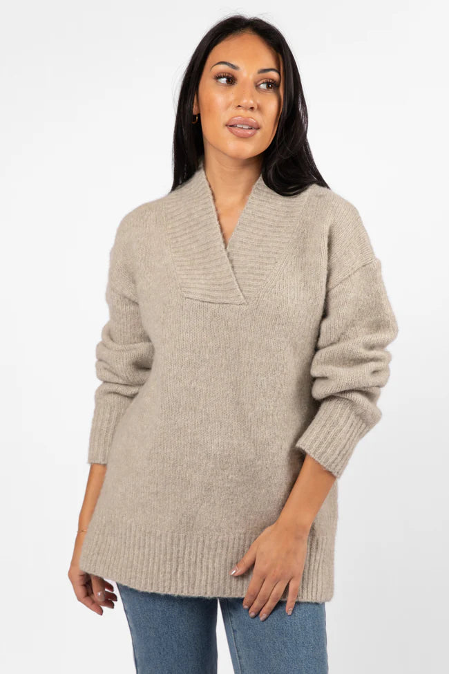 Relax Oatmeal Slouchy V-Neck Sweater SALE