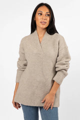 Relax Oatmeal Slouchy V-Neck Sweater SALE