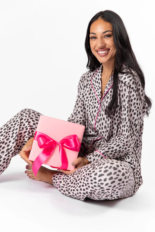 On A Cloud In Spotted Black and Tan Plush Knit Pajama Set