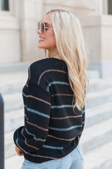 Thinking About You Black Striped Crew Neck Sweater SALE