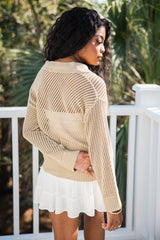 Knit Together Sand Collared Open Knit Sweater SALE