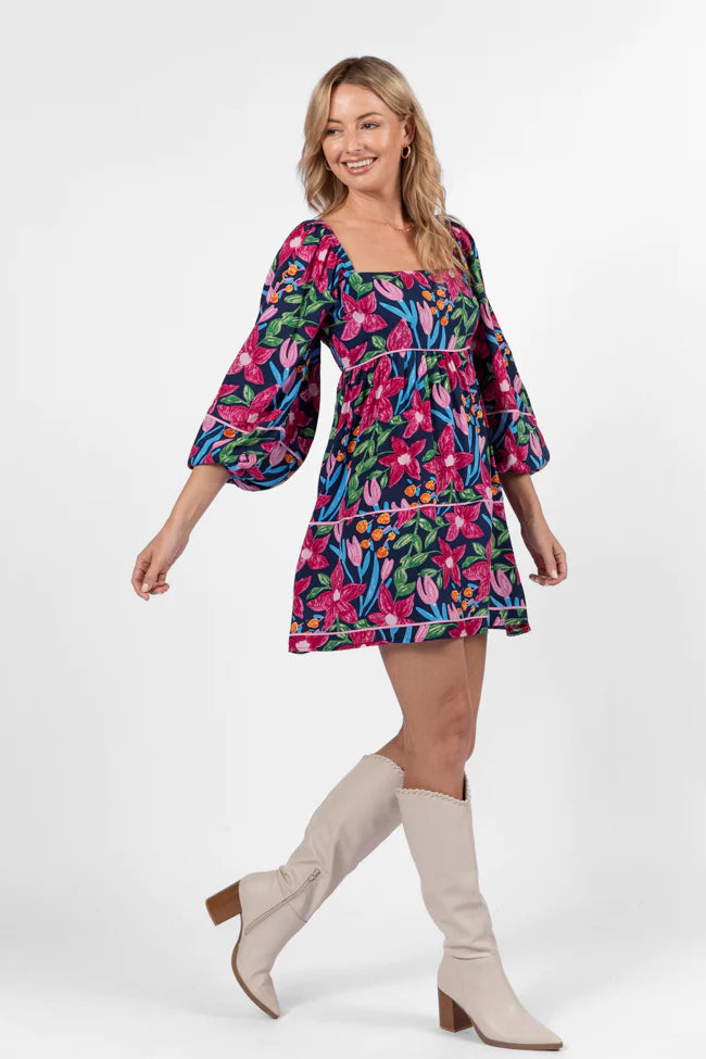 Good Karma Multi Floral Square Neck Dress