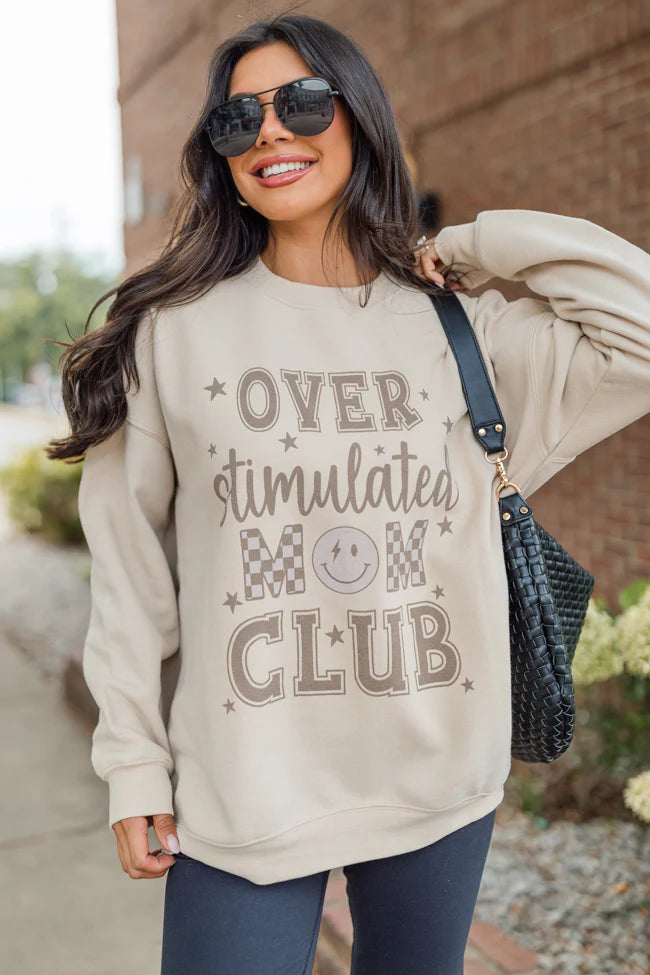 Over Stimulated Mom Club Cream Oversized Graphic Sweatshirt