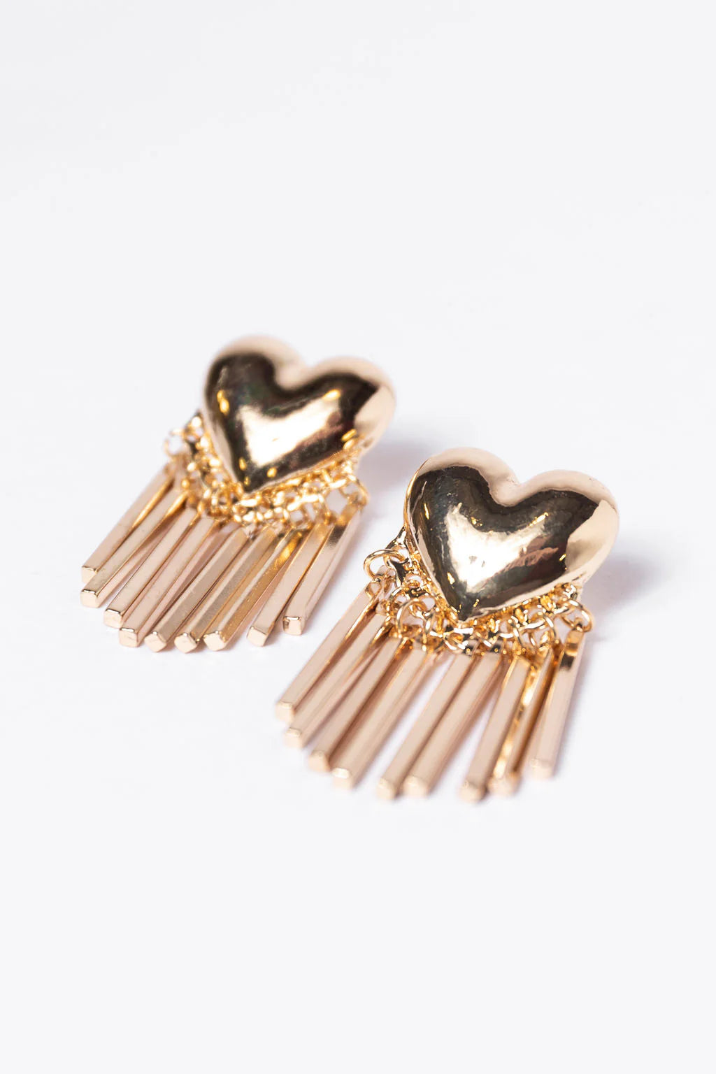 Gold Puff Heart Fringe Earring