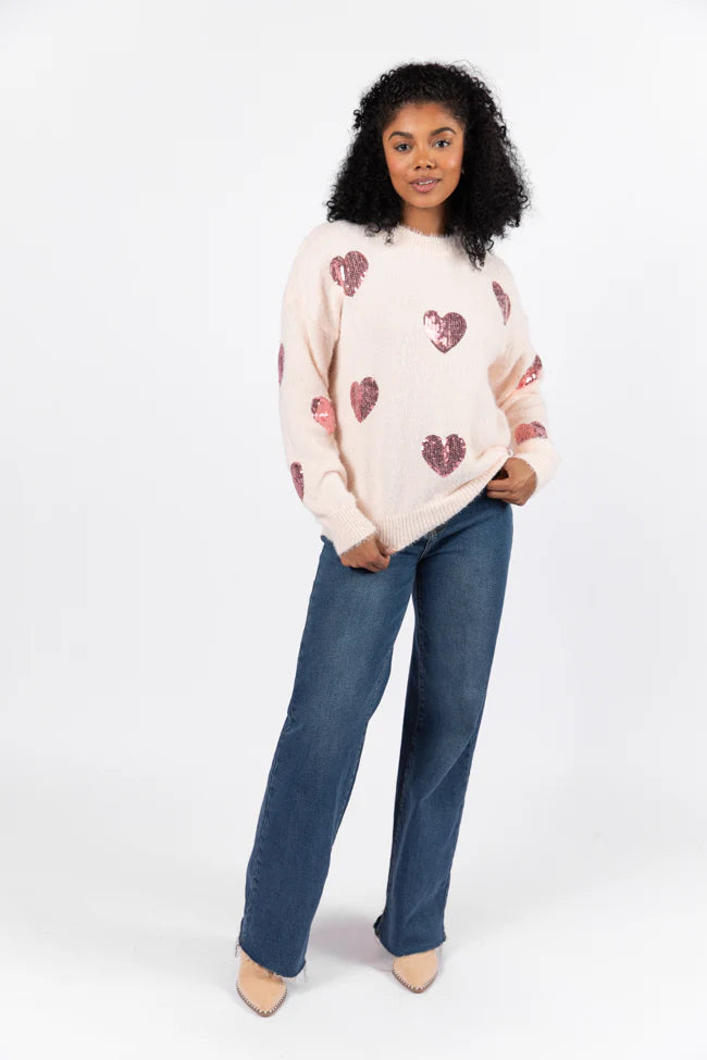 True Romance Blush Sequin Heart Sweater FINAL SALE