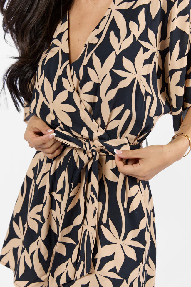 Palm Shores Neutral Print Surplice Romper