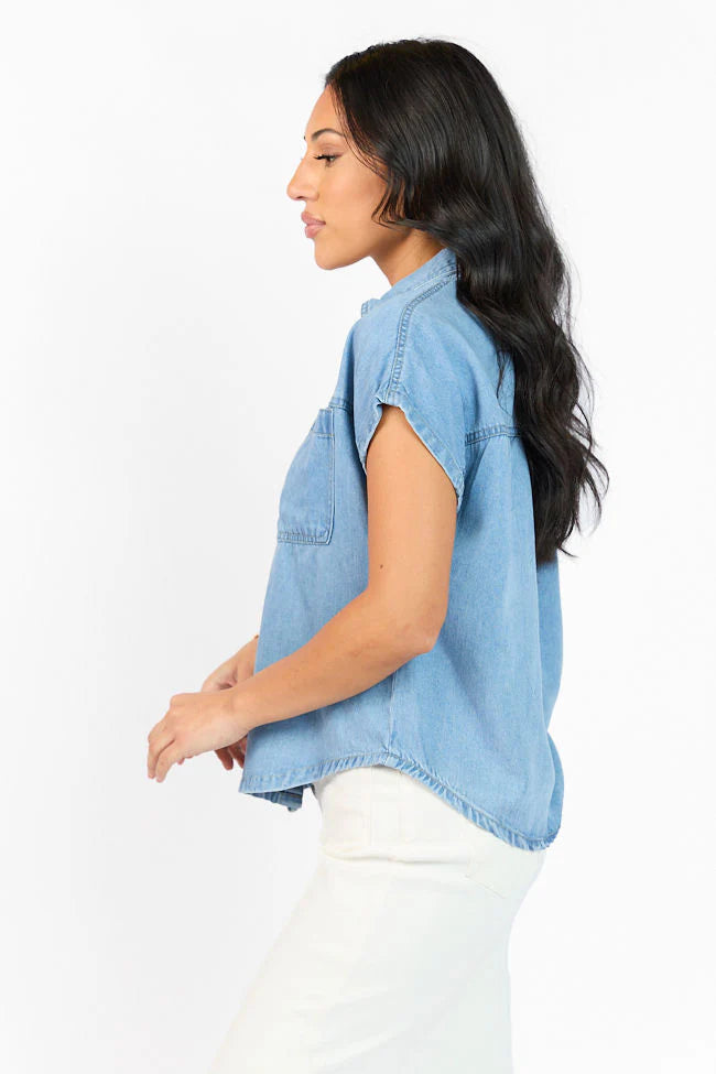 More Than Ever Short Sleeve Chambray Button Down Top