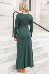 Let Me See Emerald Knit Long Sleeve Maxi Dress With Slit FINAL SALE