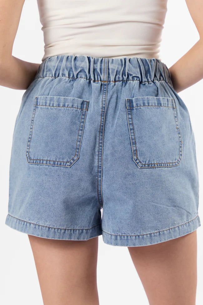 Reach For Me Medium Wash Pull On Chambray Shorts