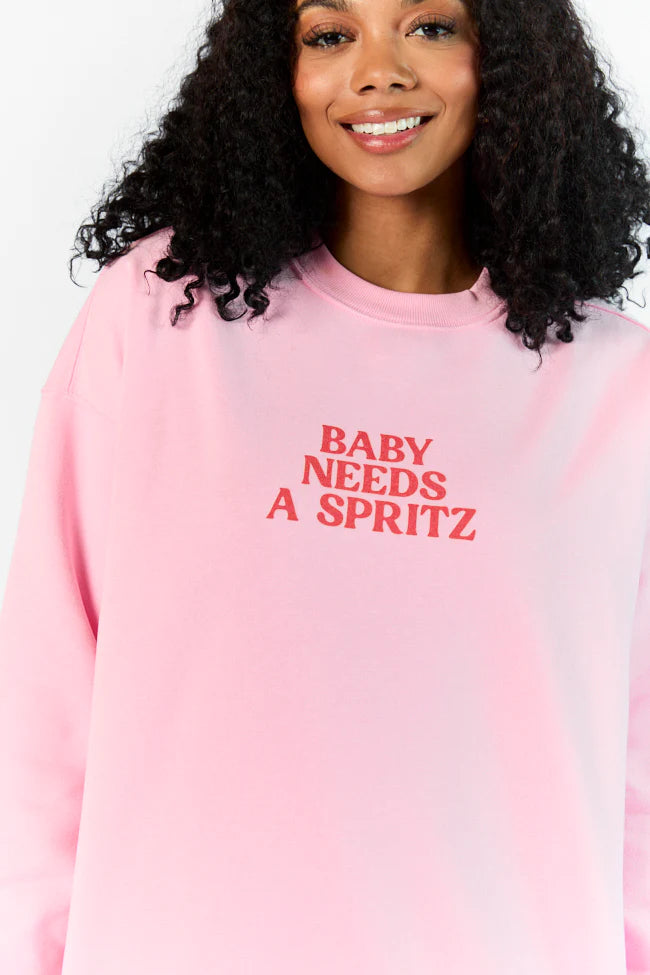 Baby Needs A Spritz Light Pink Oversized Graphic Sweatshirt