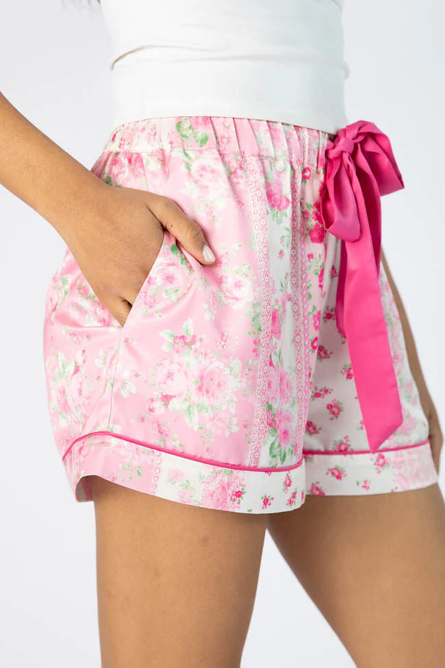 Don't Wake Me Up Pink Multi Floral Satin Pajama Shorts