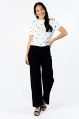 Polka Dot Daydreams Ivory and Black Short Sleeve Sweater