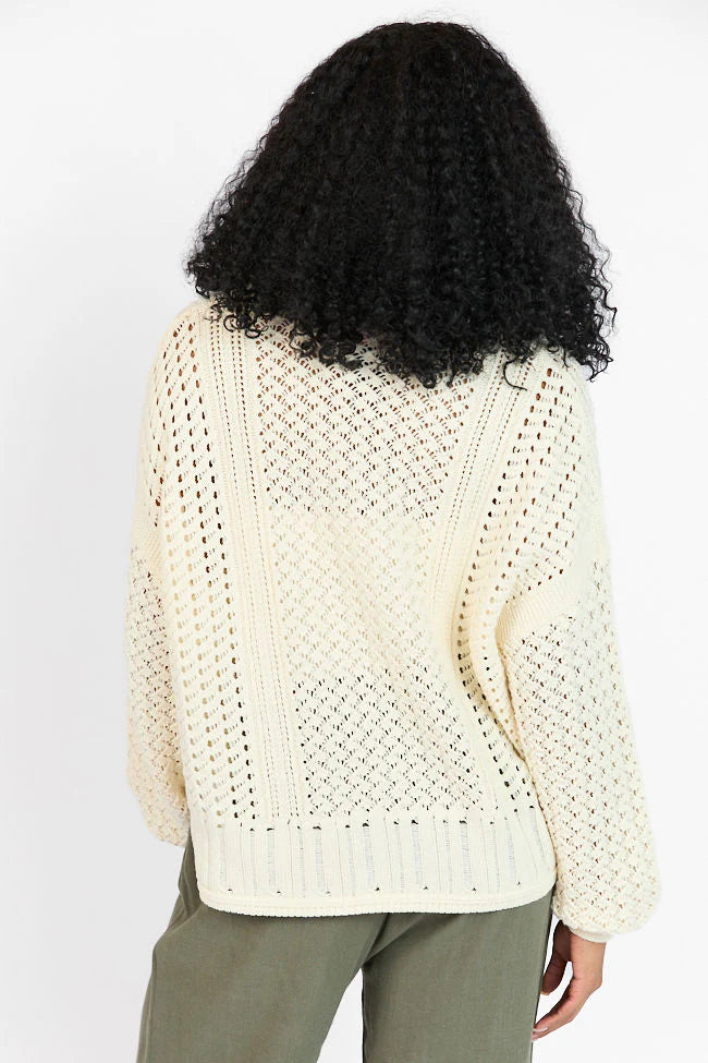 Morning Markets Cream Open Knit V-Neck Sweater