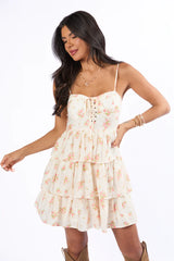 Summer Of Hope Coral Multi Corset Detail Floral Mini Dress