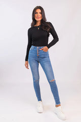 Chelsie Light Wash Busted Knee Jeans