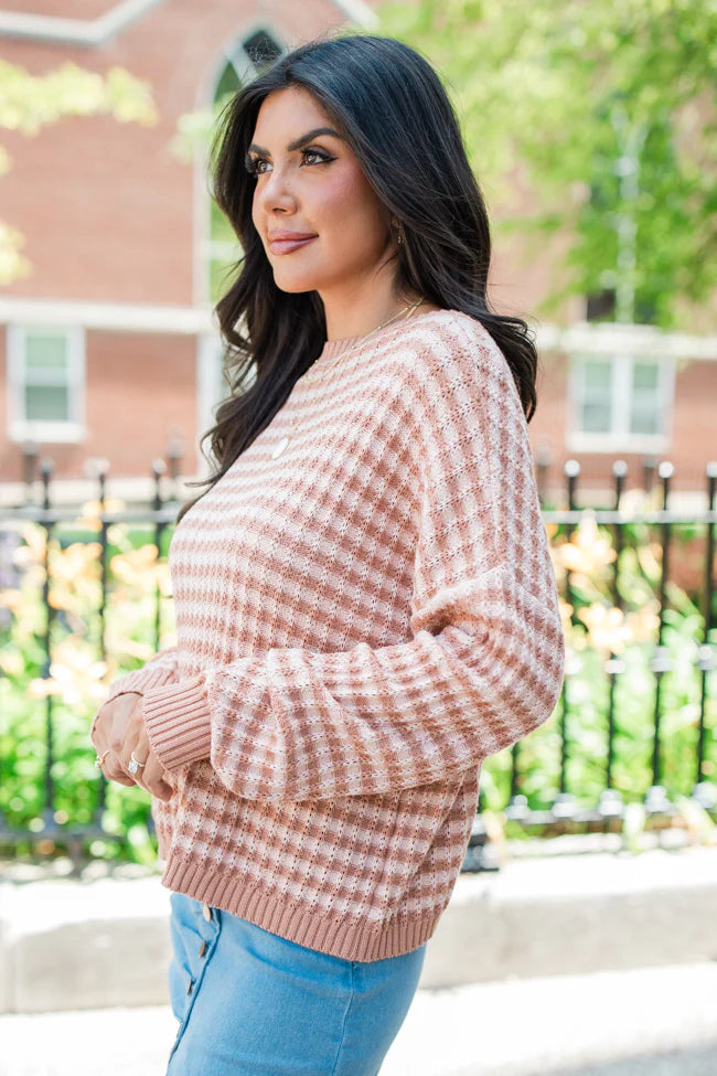 Midnight Dreams Tan And Brown Striped Sweater SALE