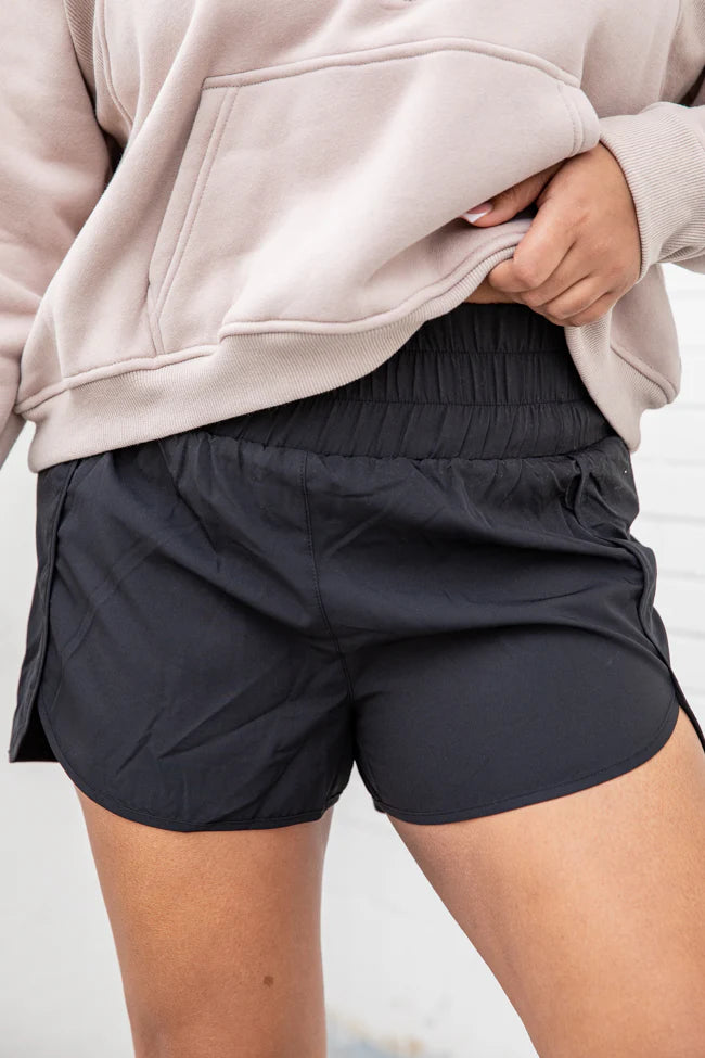 Errands To Run Solid Black High Waisted Athletic Shorts