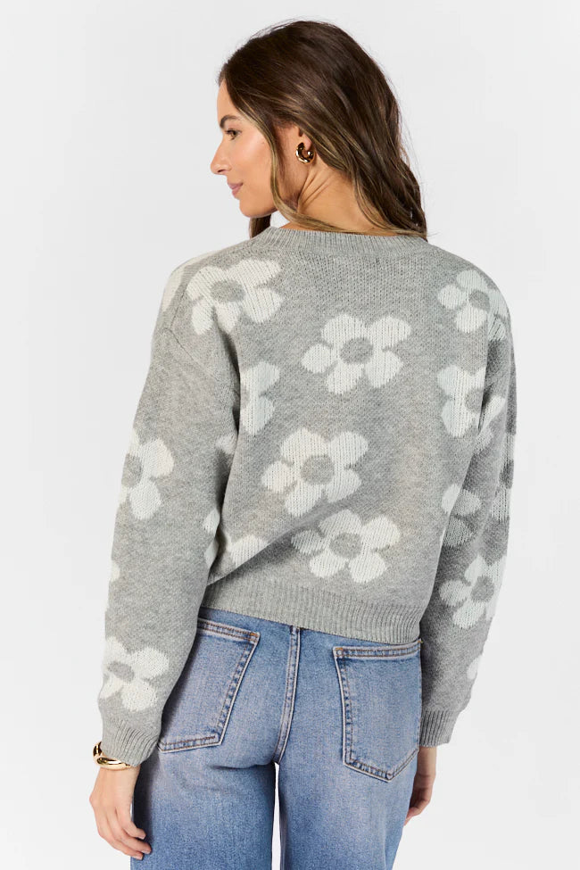 Get To Know You Heather Grey Floral Sweater