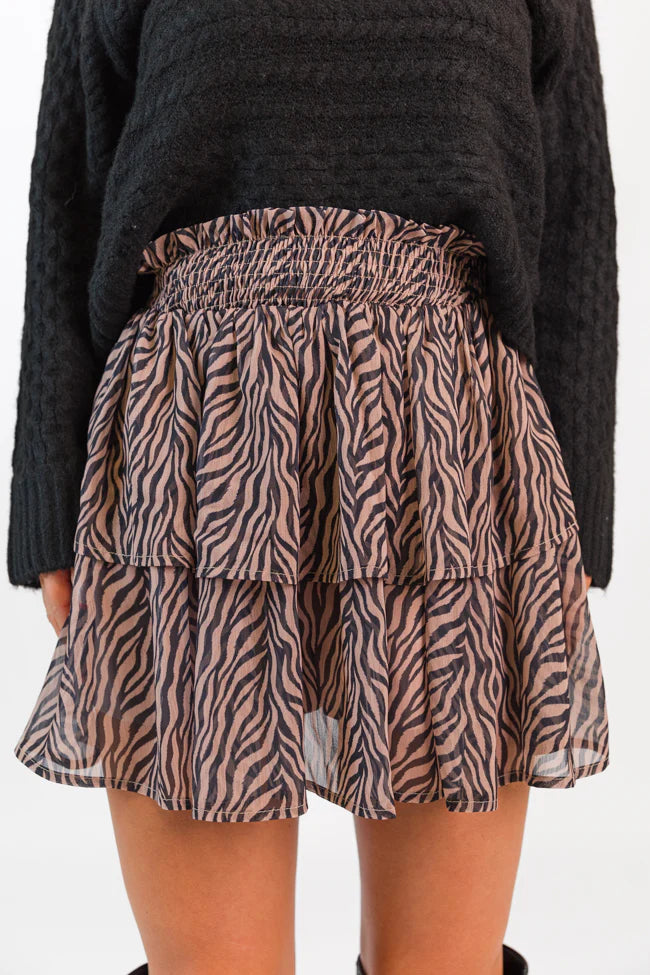 Breezy In Wild Over You Black and Tan Tiered Zebra Skort FINAL SALE