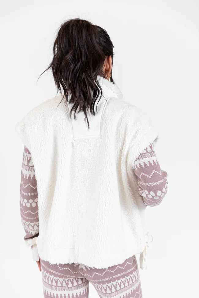 Feel It All White Oversized Sherpa Vest