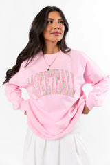 Basketball Printed Block Light Pink Oversized Graphic Sweatshirt