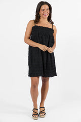 Tidal Tango Black Textured Shift Romper Dress