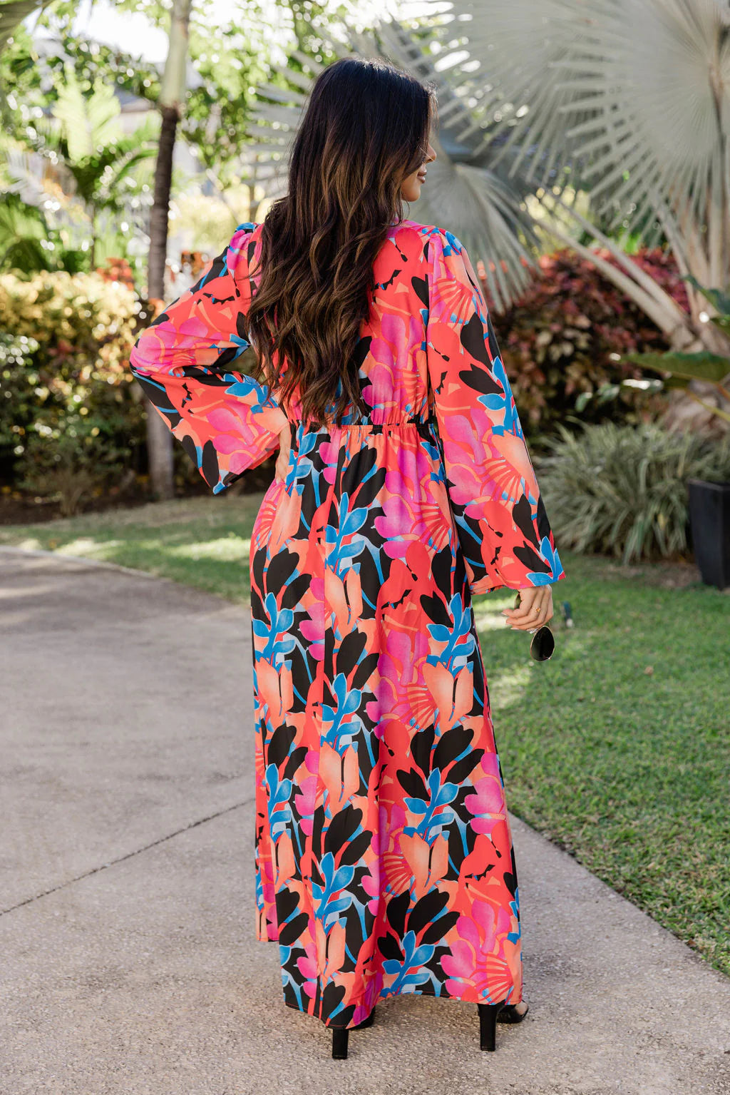 Dance The Night Away Long Sleeve Tropical Black Maxi Dress FINAL SALE