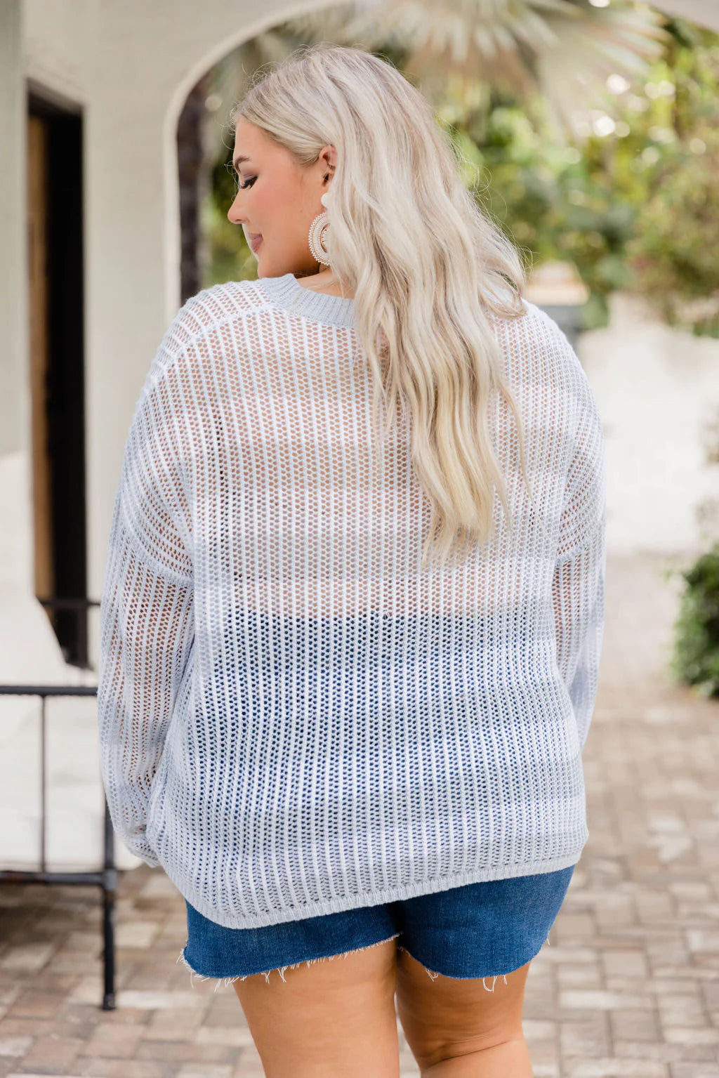 Whatever You Like Blue Striped Open Knit Sweater FINAL SALE