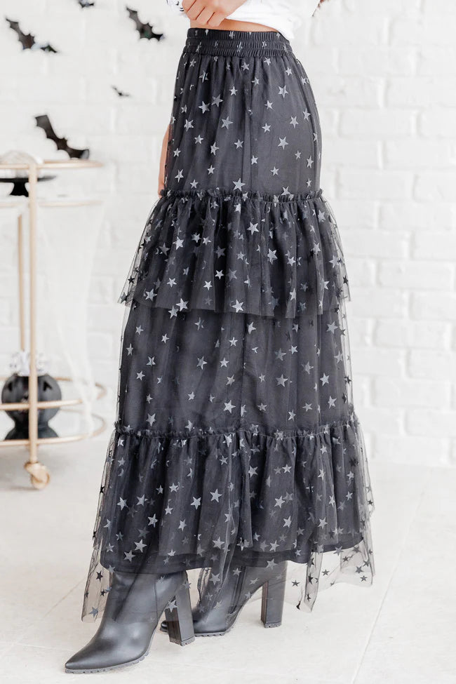 California Dreaming Black Star Tulle Maxi Skirt FINAL SALE