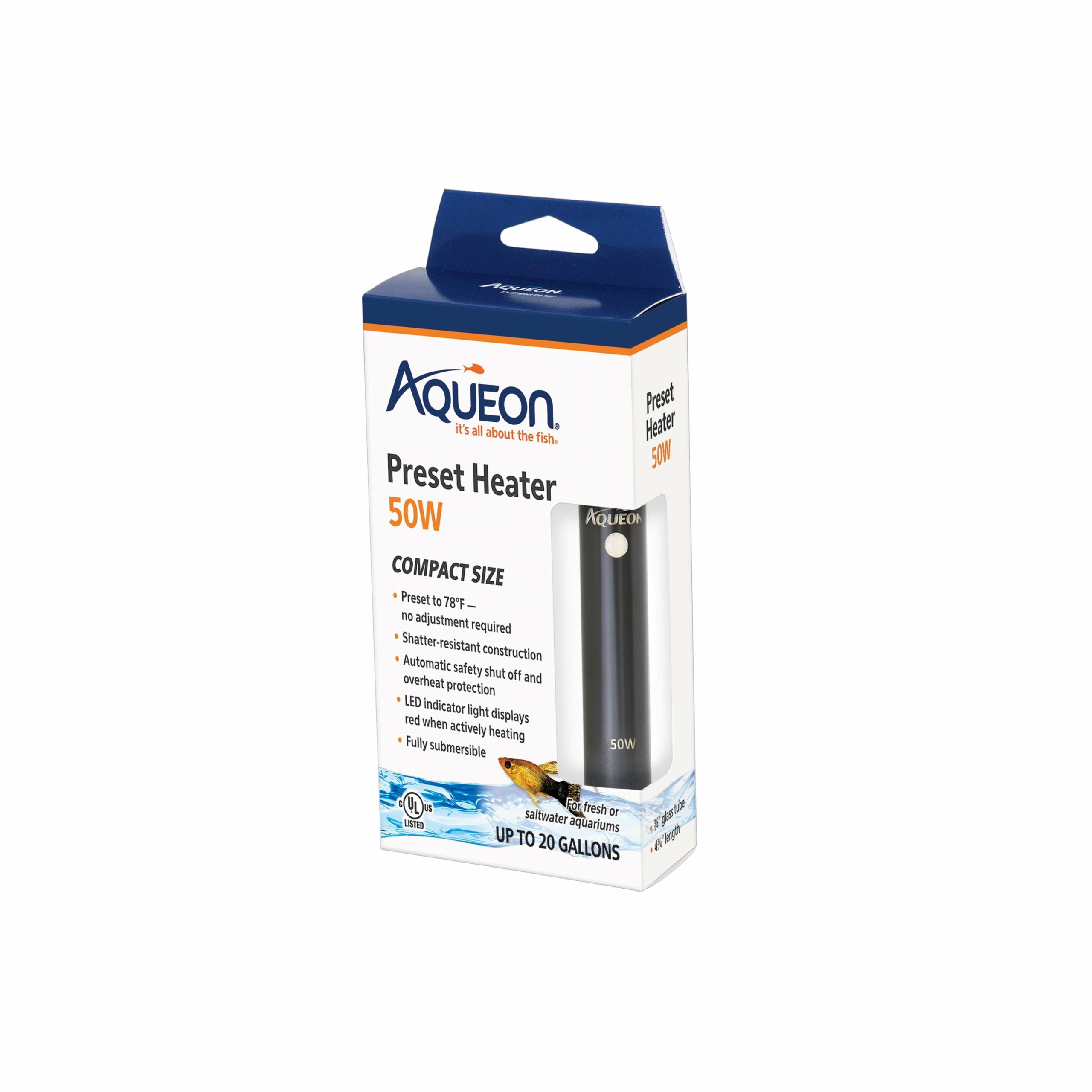 Aqueon Preset Aquarium Heater Black, 50 Watts