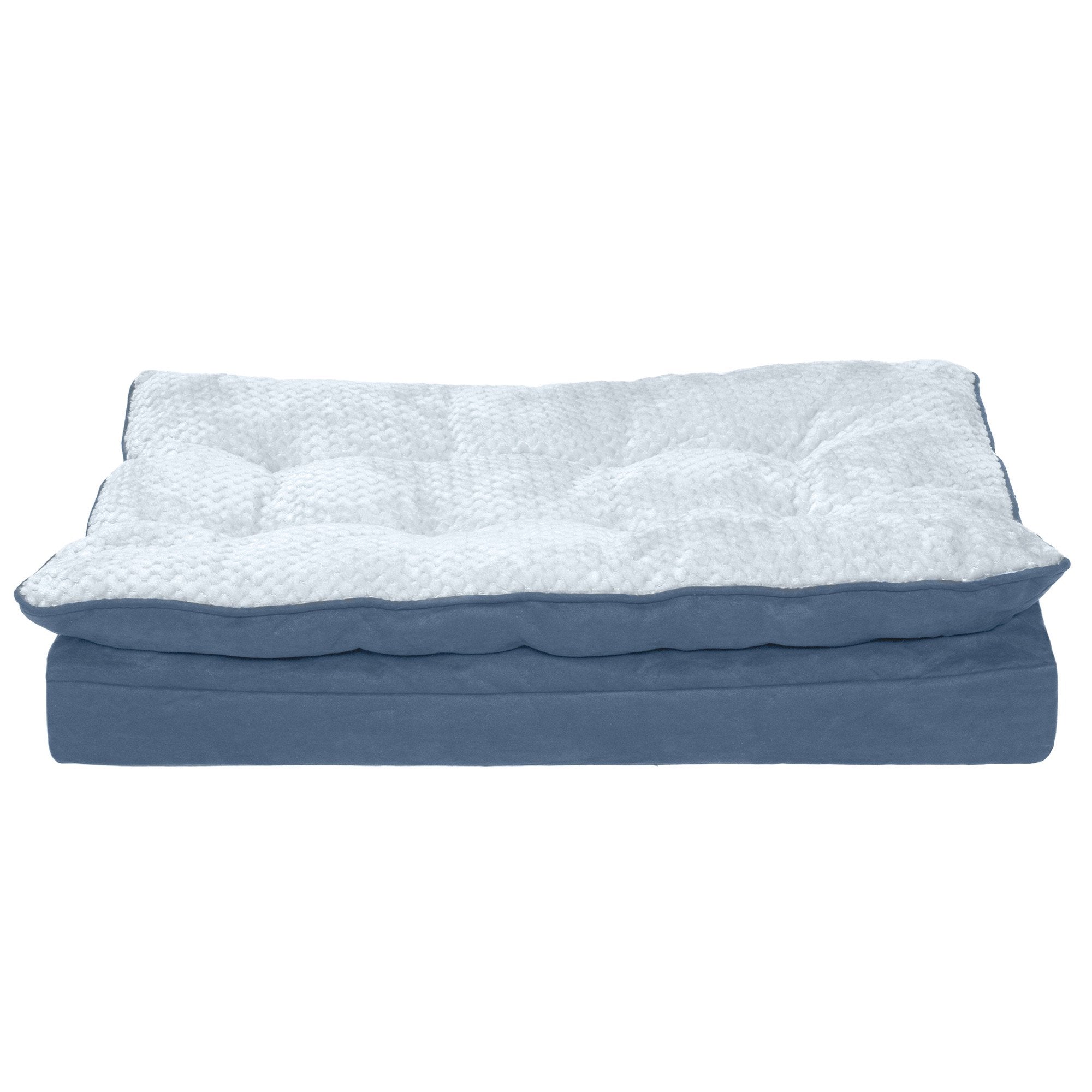 FurHaven Minky Faux Fur & Suede Pillow-Top Orthopedic Dog Bed – Medium, Stonewash Blue