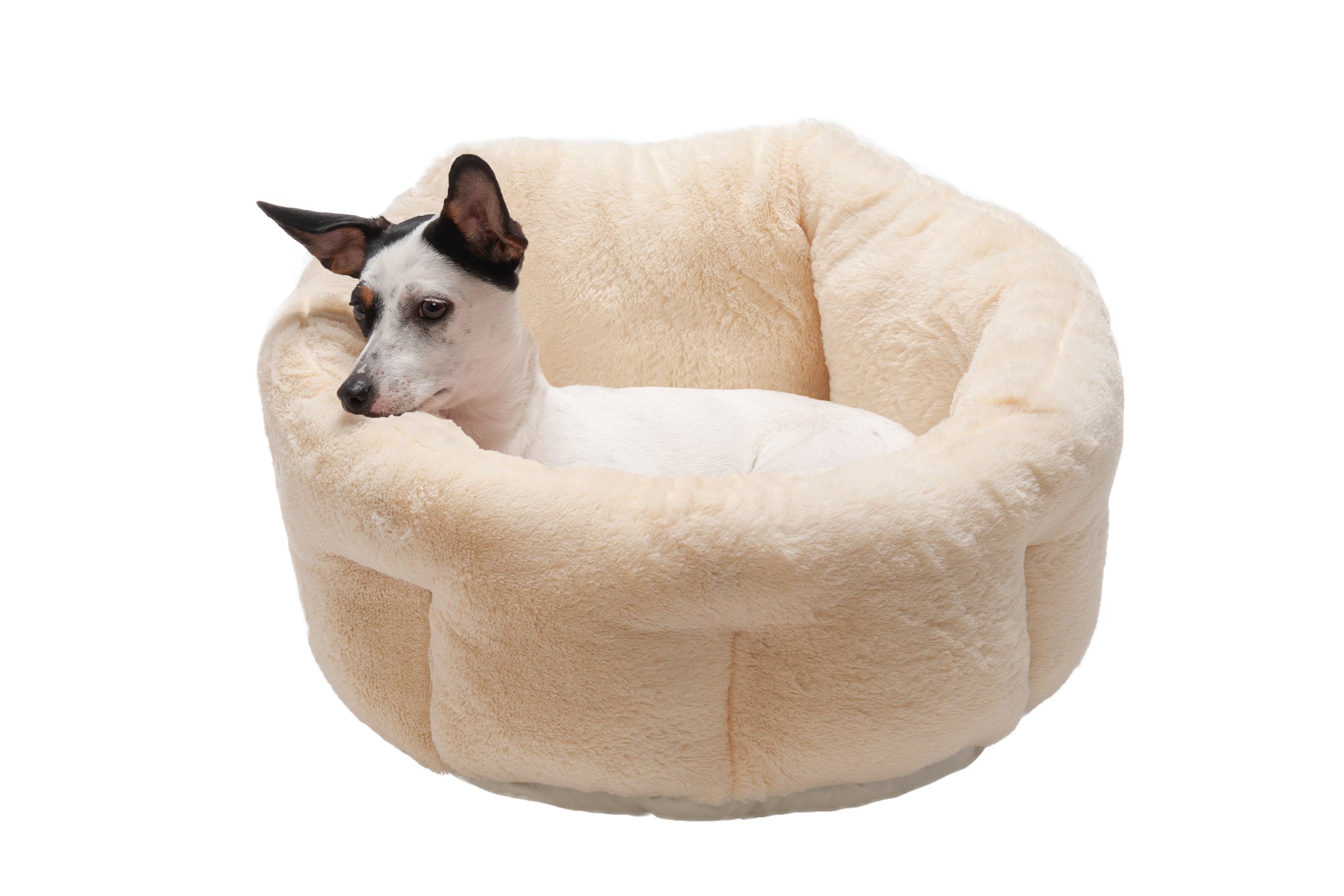 FurHaven Luxury Fur Warming Hi-Lo Cuddler Bed – Small 20″, Cream