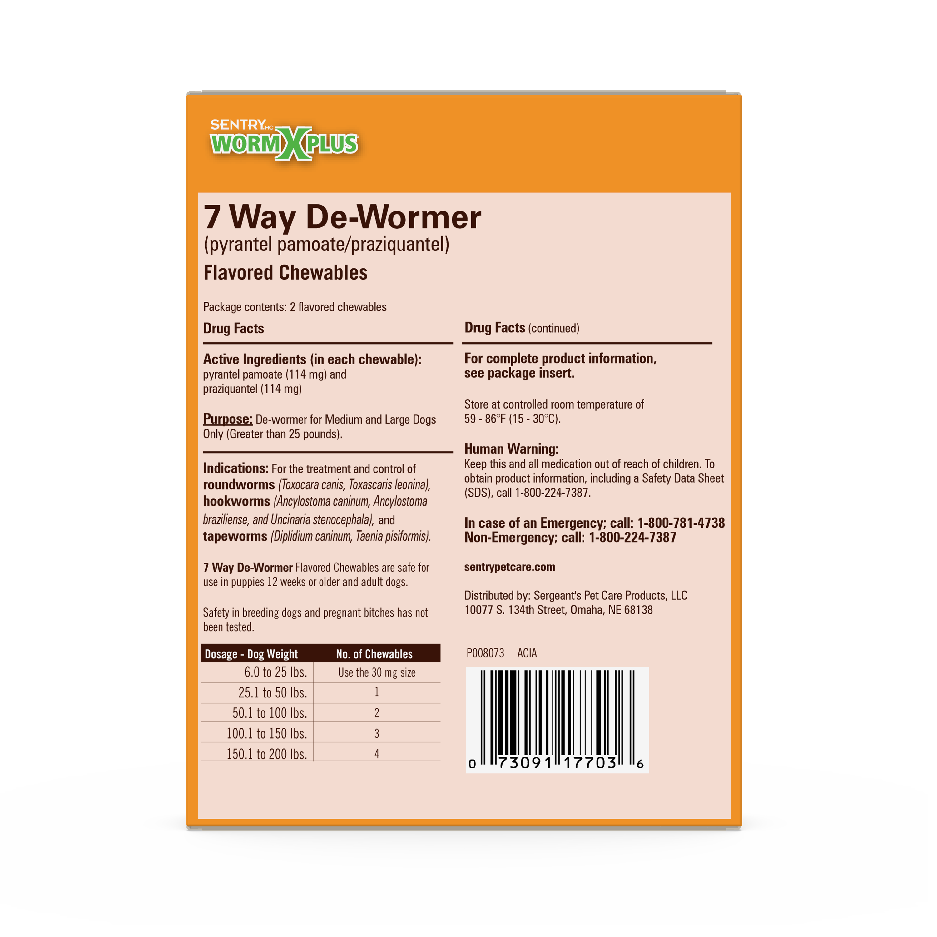 Sentry WormX Plus 7 Way DeWormer Dog Lrg 2CT