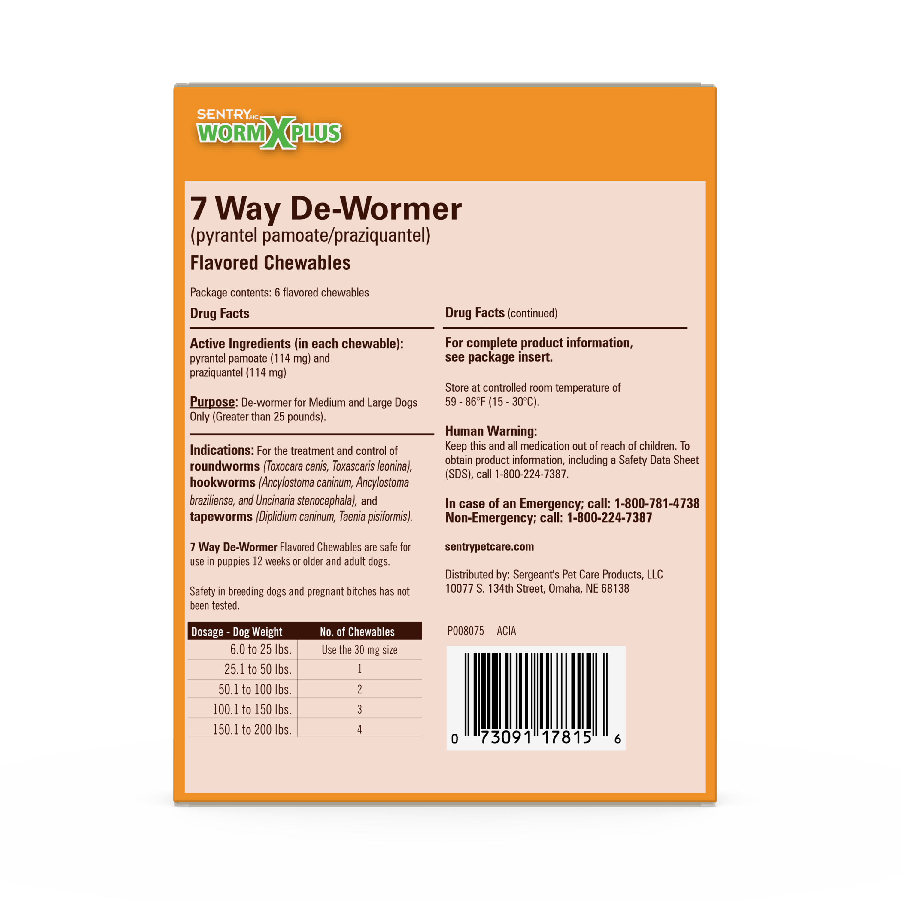 Sentry WormX Plus 7 Way DeWormer Dog Lrg 6CT