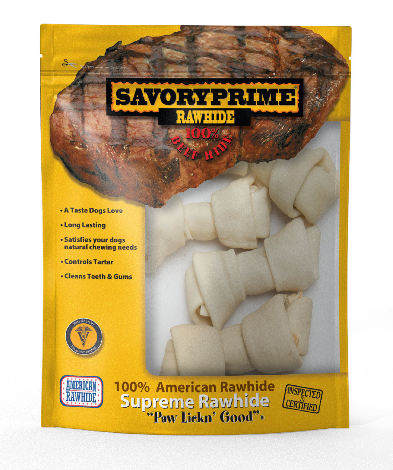 Savory Prime 4-5” AMERICAN Supreme Knotted Bone White for Dogs – 4 pk