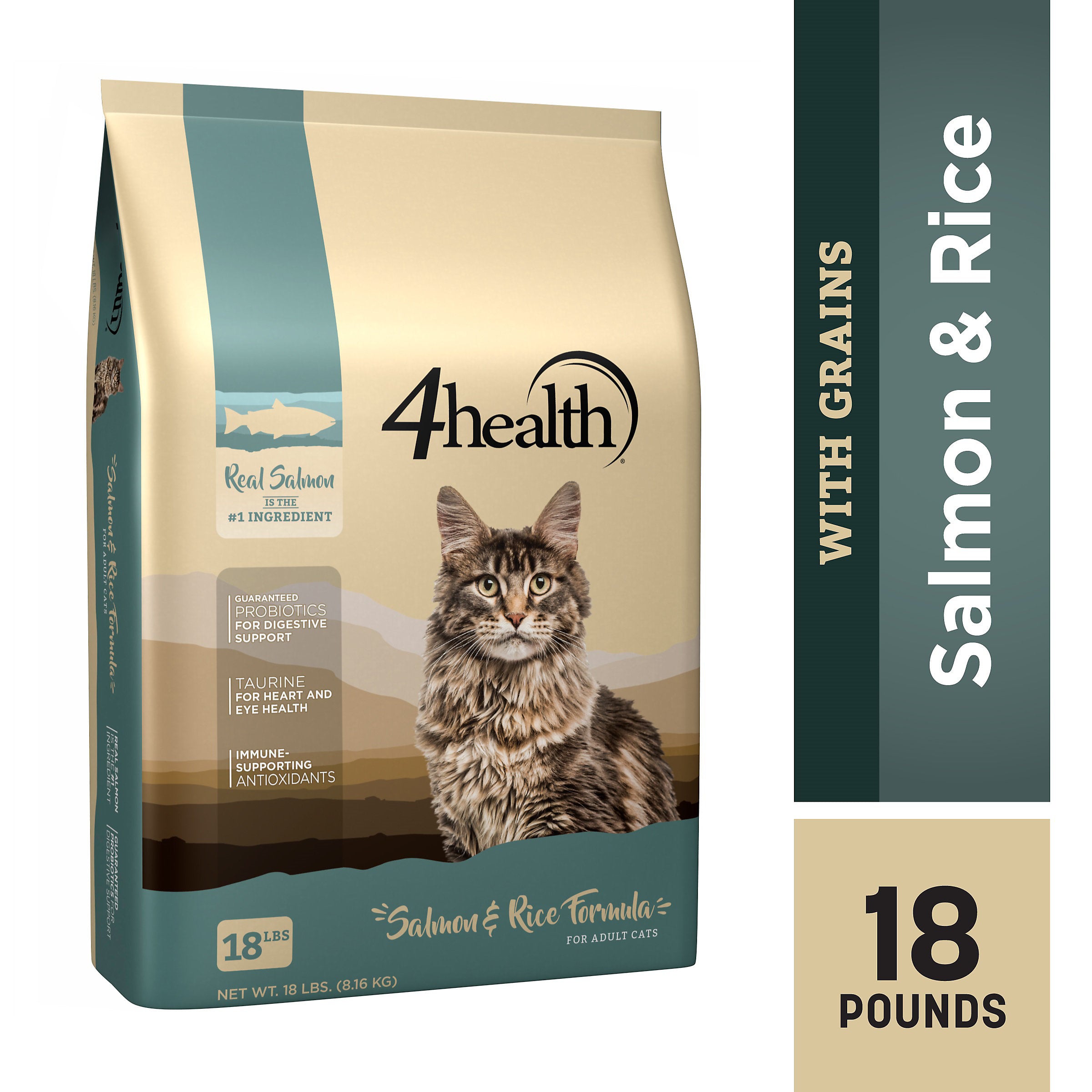 4health with Wholesome Grains Salmon & Rice Adult Dry Cat Food, 18 lb.