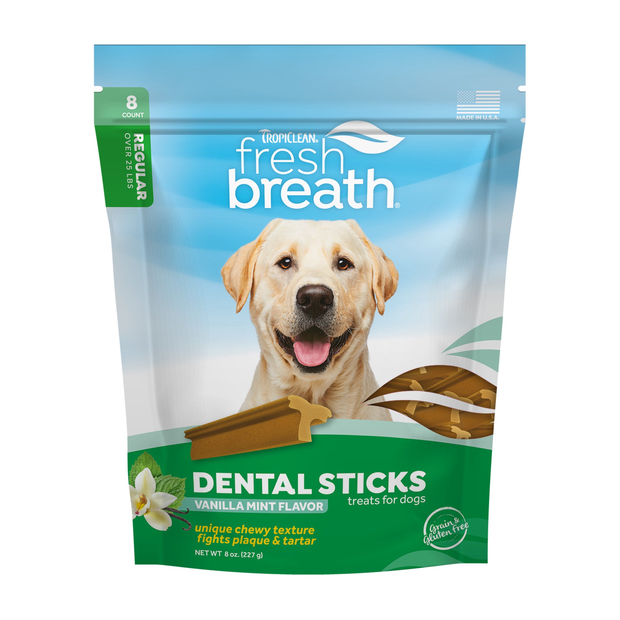 TropiClean Fresh Breath Dental Sticks for Large Dogs (25+ Pounds), 8ct, 8oz