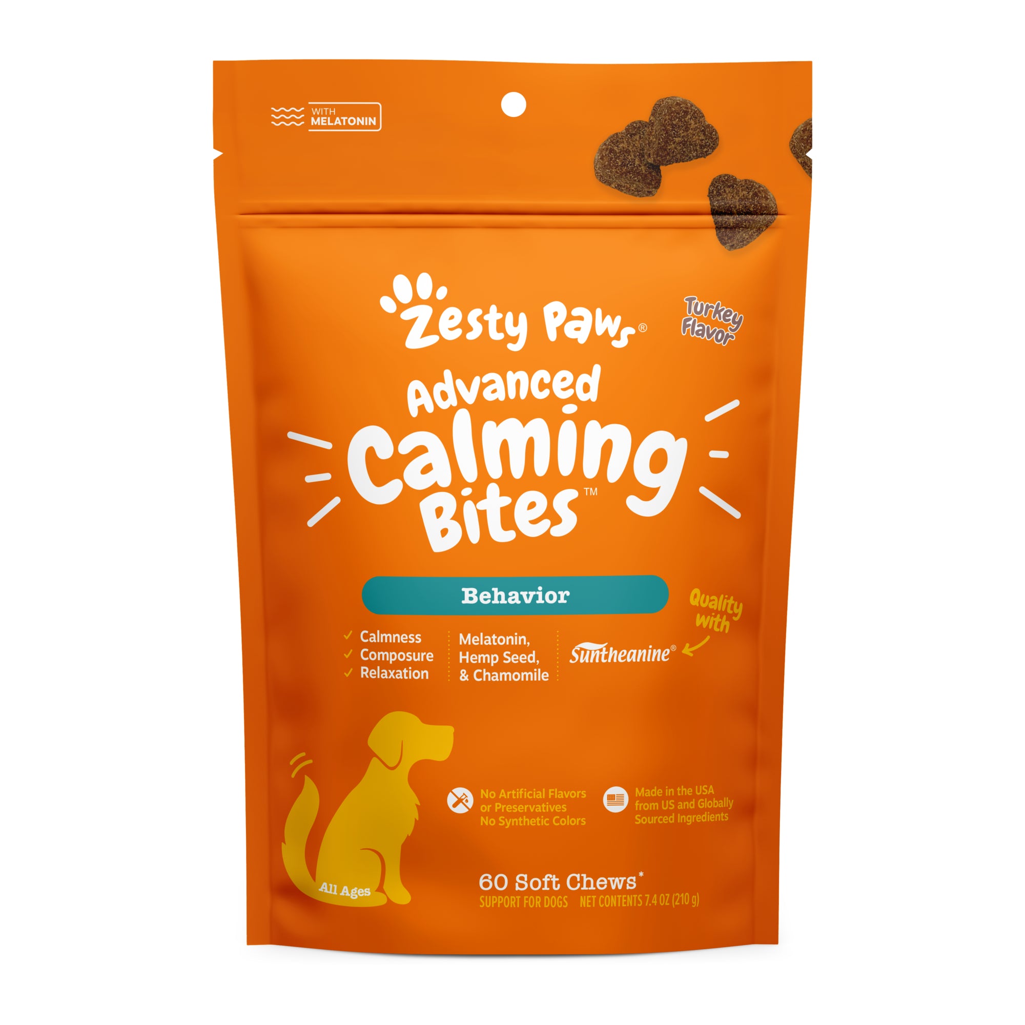 Zesty Paws Dog Advanced Calming Bites, Turkey, 60CT